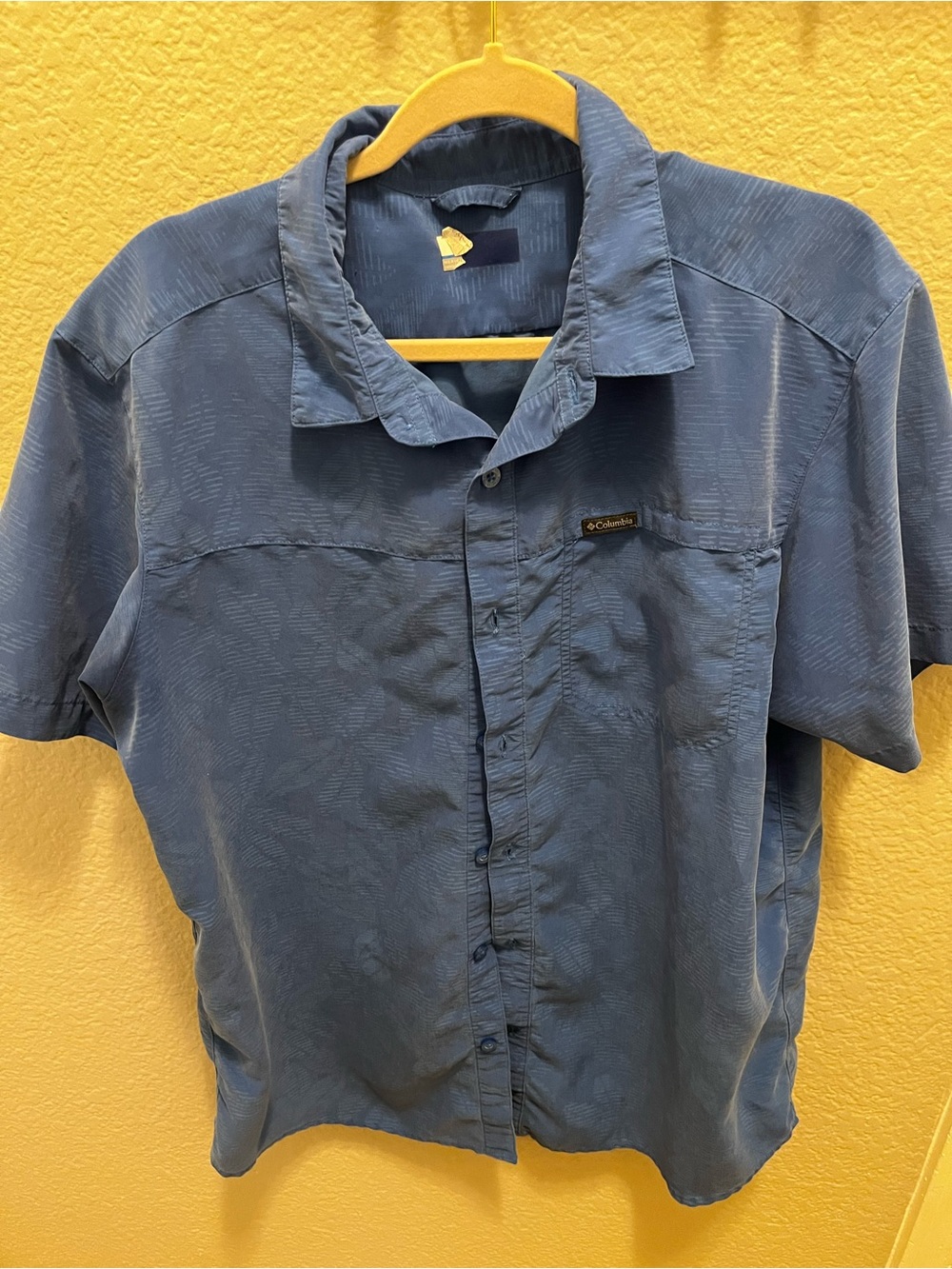 Columbia Mens Blue Floral Leaf Print Short Sleeve Outdoor Button Down Shirt